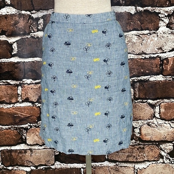 White Stuff Skirt Blue White Stripes Floral Embroidered Size 8 - Picture 4 of 12